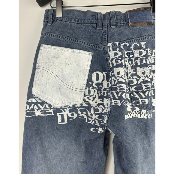Vintage Y2k Davoucci 89 Baggy Graffiti Print Jeans 36 Streetwear Hip Hop Denim - Picture 12 of 16
